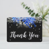 Royal Blue Heart Leaf Tree op Black Wedding RSVP Kaartje (Staand voorkant)