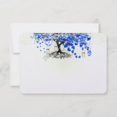 Royal Blue Heart Leaf Tree op Black Wedding RSVP Kaartje (Achterkant)