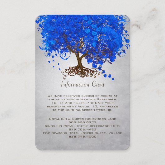 Royal Blue Heart Leaf Tree Weddenschap Enclosure C Informatiekaartje (Voorkant)