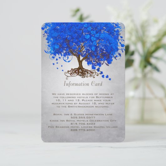 Royal Blue Heart Leaf Tree Weddenschap Enclosure C Informatiekaartje (Staand voorkant)