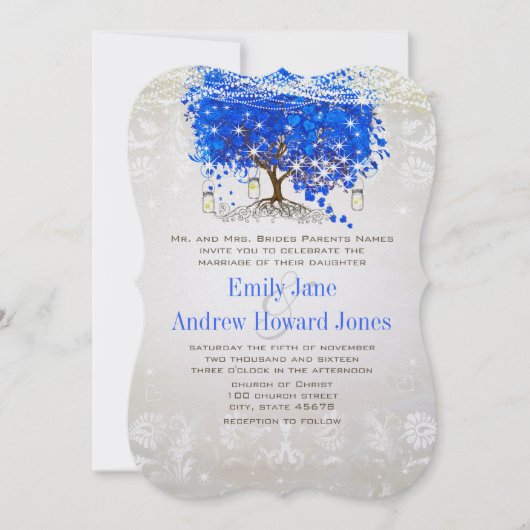 Royal Blue Heart Leaf Tree Weddenschap Fairytale Kaart (Voorkant)