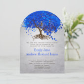 Royal Blue Heart Leaf Tree Wedding Invitations Kaart (Staand voorkant)