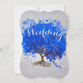 Royal Blue Heart Leaf Tree Wedding Invites Kaart (Achterkant)