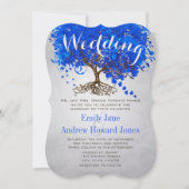 Royal Blue Heart Leaf Tree Wedding Invites Kaart (Voorkant)
