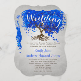Royal Blue Heart Leaf Tree Wedding Invites Kaart
