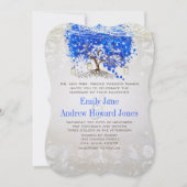 Royal Blue Heart Leaf Tree Wedding Invites Kaart (Voorkant)