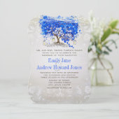 Royal Blue Heart Leaf Tree Wedding Invites Kaart (Staand voorkant)