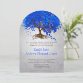 Royal Blue Heart Leaf Tree Wedding Invites Kaart (Staand voorkant)