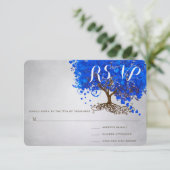 Royal Blue Heart Leaf Tree Wedding Invites Kaart (Staand voorkant)