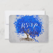 Royal Blue Heart Leaf Tree Wedding Invites Kaart (Achterkant)