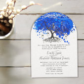 Royal Blue Heart Leaf Tree Wedding Kaart