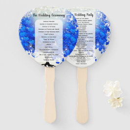 Royal Blue Heart Leaf Tree Wedding Programme Fan Handwaaier