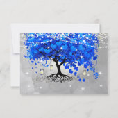 Royal Blue Heart Leaf Tree Wedding RSVP (Achterkant)