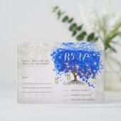 Royal Blue Heart Leaf Tree Wedding RSVP (Staand voorkant)