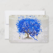 Royal Blue Heart Leaf Tree Wedding RSVP (Achterkant)