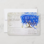 Royal Blue Heart Leaf Tree Wedding RSVP (Voorkant)