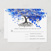 Royal Blue Heart Leaf Tree Wedding Uitnodiging Briefkaart (Voorkant / Achterkant)