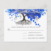 Royal Blue Heart Leaf Tree Wedding Uitnodiging Briefkaart (Voorkant)