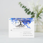 Royal Blue Heart Leaf Tree Wedding Uitnodiging Briefkaart (Staand voorkant)