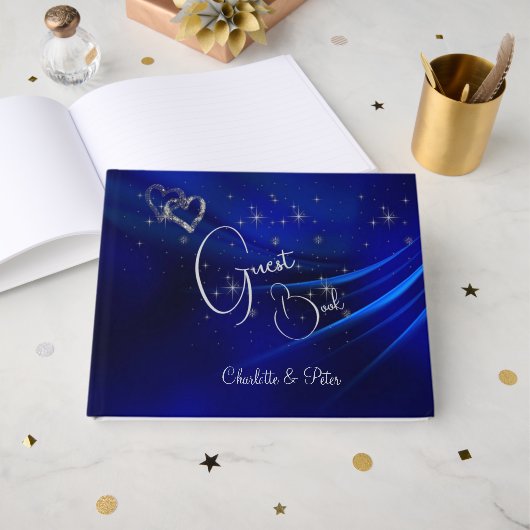 Royal Blue Hearts & Stars Wedding Gastenboek (Voorkant open)