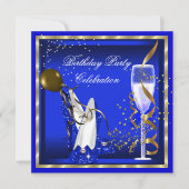 Royal Blue Heels Gold Glitter Birthday Party Kaart (Voorkant)