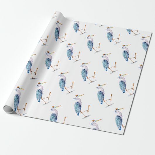 Royal Blue Heron Cadeaupapier (Uitgerold)