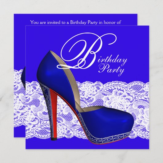 Royal Blue High Heel Shoe Verjaardagsfeest Kaart (Voorkant / Achterkant)