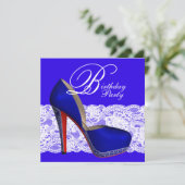 Royal Blue High Heel Shoe Verjaardagsfeest Kaart (Staand voorkant)