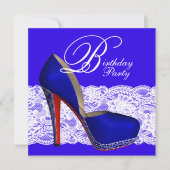 Royal Blue High Heel Shoe Verjaardagsfeest Kaart (Voorkant)