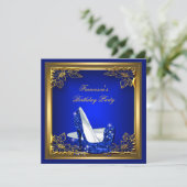 Royal Blue High Heels Elegant Birthday Party Kaart (Staand voorkant)