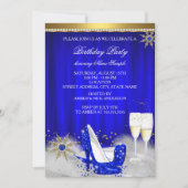 Royal Blue High Heels Snowflake Gold Champagne Kaart (Voorkant)
