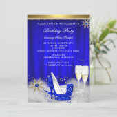 Royal Blue High Heels Snowflake Gold Champagne Kaart (Staand voorkant)