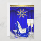 Royal Blue High Heels Snowflake Gold Champagne Kaart (Achterkant)