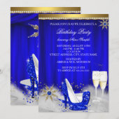 Royal Blue High Heels Snowflake Gold Champagne Kaart (Voorkant / Achterkant)