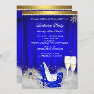 Royal Blue High Heels Snowflake Gold Champagne Kaart