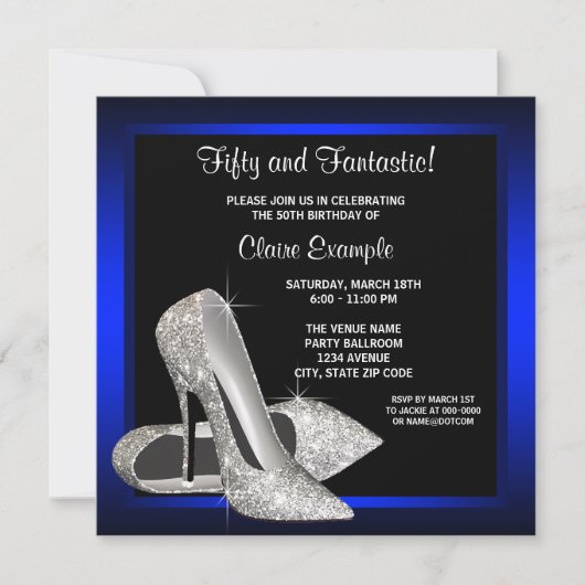 Royal Blue High Heels Verjaardagsfeest Kaart (Voorkant)