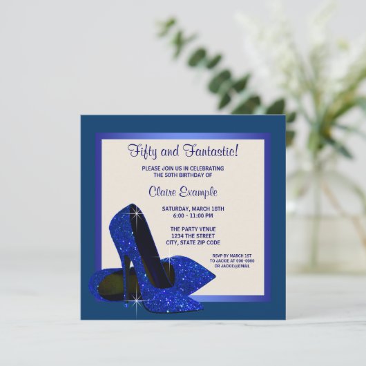Royal Blue High Heels Vrouwen Verjaardagsfeest Kaart (Staand voorkant)