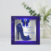 Royal Blue High Hiel Silver Birthday Party Kaart (Staand voorkant)