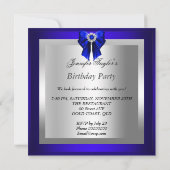 Royal Blue High Hiel Silver Birthday Party Kaart (Achterkant)