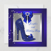 Royal Blue High Hiel Silver Birthday Party Kaart (Voorkant)