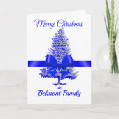 Royal Blue Holiday Tree Ribbon Bow Aangepaste naam Feestdagen Kaart (Voorkant)