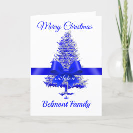 Royal Blue Holiday Tree Ribbon Bow Aangepaste naam Feestdagen Kaart