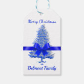 Royal Blue Holiday Tree satijnen lint boog elegant Cadeaulabel (Voorkant)