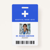 Royal Blue Hospital Employee Bar Code ID Badge (Voorkant)