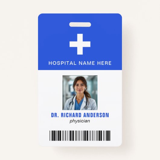 Royal Blue Hospital Employee Bar Code ID Badge (Voorkant)