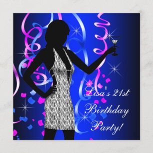 Royal Blue Hot Pink 21st Birthday Party Kaart
