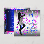 Royal Blue Hot Pink Zebra Verjaardagsfeest Kaart (Voorkant / Achterkant)