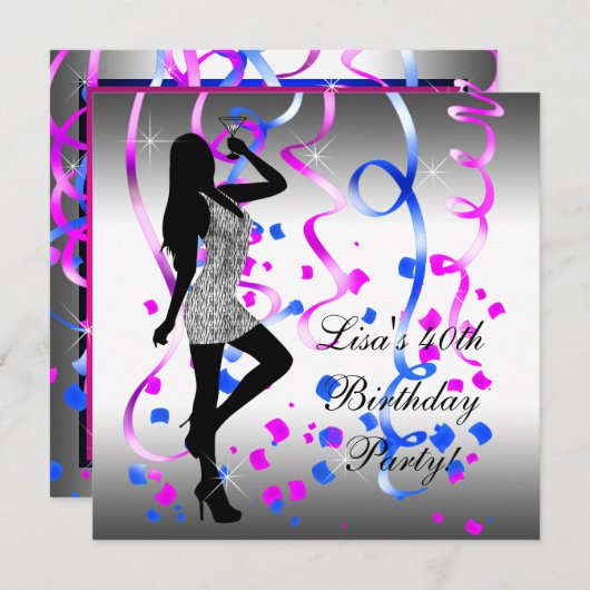 Royal Blue Hot Pink Zebra Verjaardagsfeest Kaart (Voorkant / Achterkant)