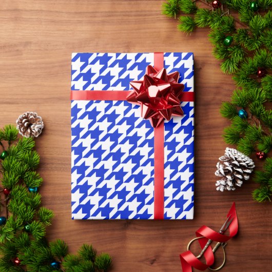 Royal Blue Houndstooth Cadeaupapier (Feestdagen Geschenken)