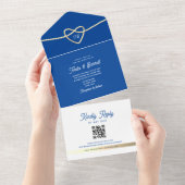 Royal Blue Huwelijks QR Code All In One Uitnodiging (Afscheurbaar)